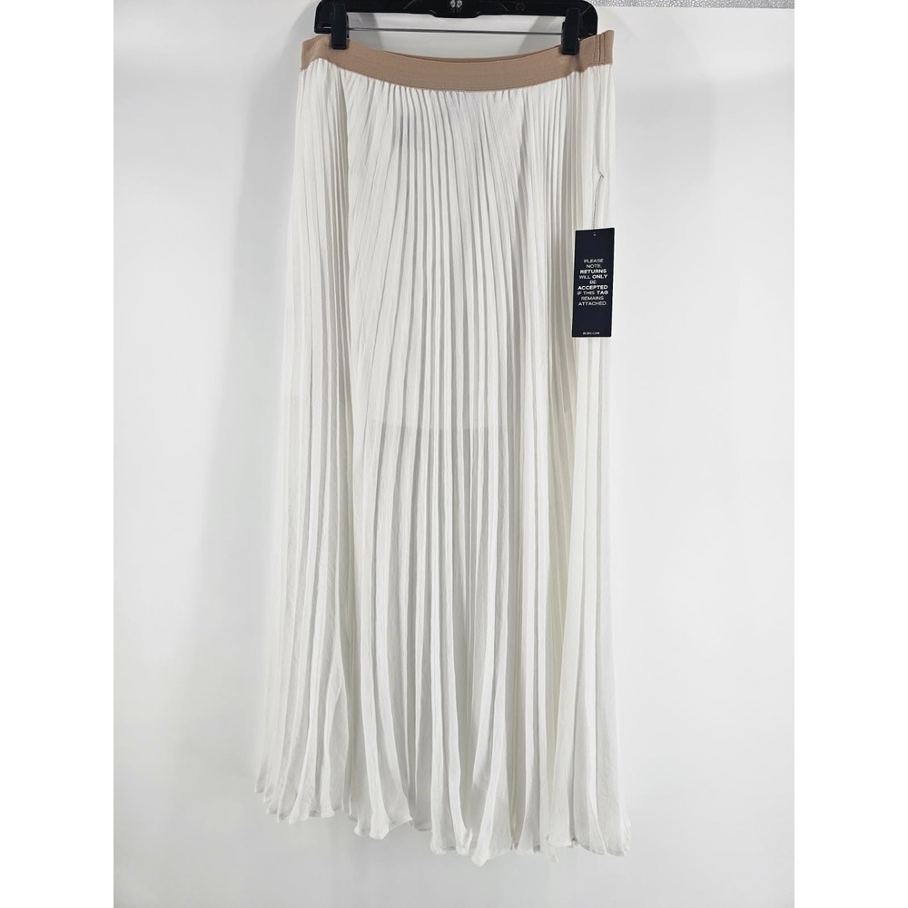 BCBGMAXAZRIA Women's Maxi Pleated Skirt White Lightweight NWT Size Large
